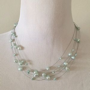 Sky blue 5 strand freshwater pearl necklace w/ear